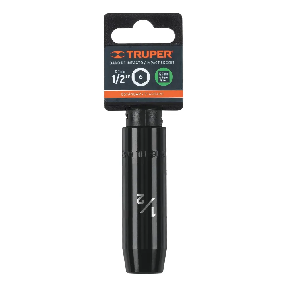 Dado largo impacto de 1/2", 6 puntas, cuadro 1/2", Truper