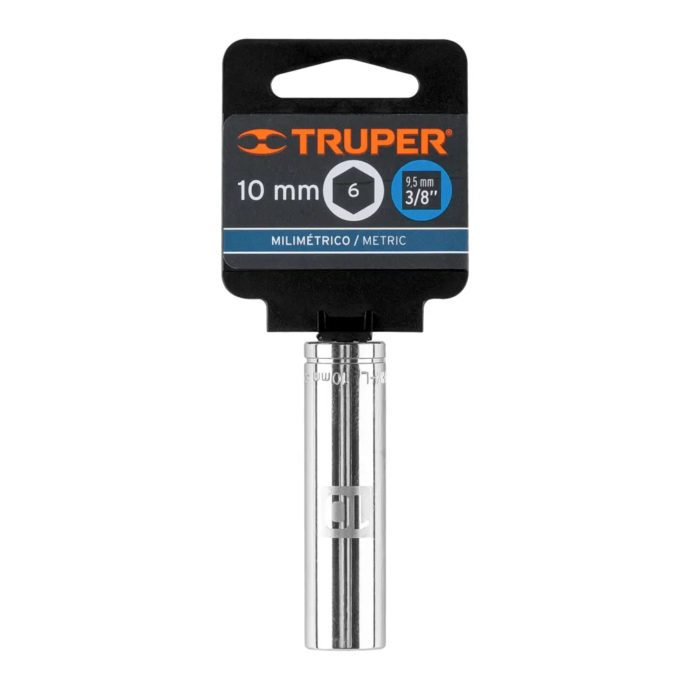 Dado largo de 10 mm, 6 puntas, cuadro 3/8", Truper