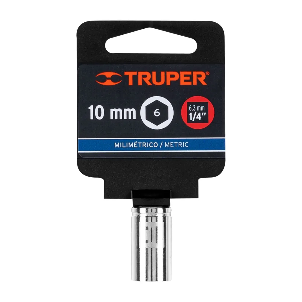 Dado de 10 mm, 6 puntas, cuadro 1/4", Truper