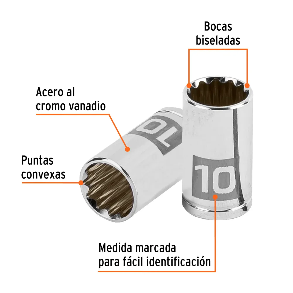 Dado de 10 mm, 12 puntas, cuadro 1/4", Truper