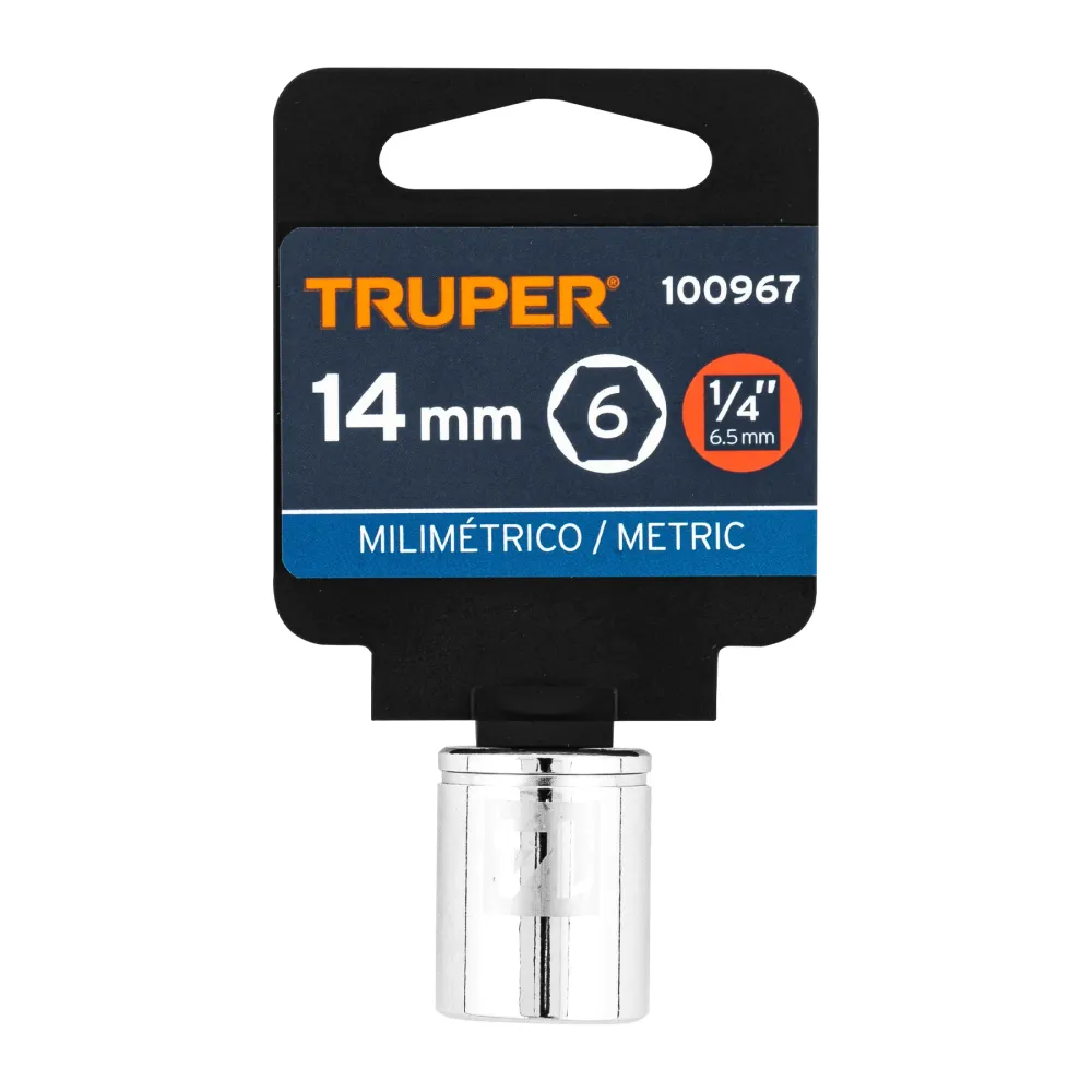 Dado de 14 mm, 6 puntas, cuadro 1/4", Truper