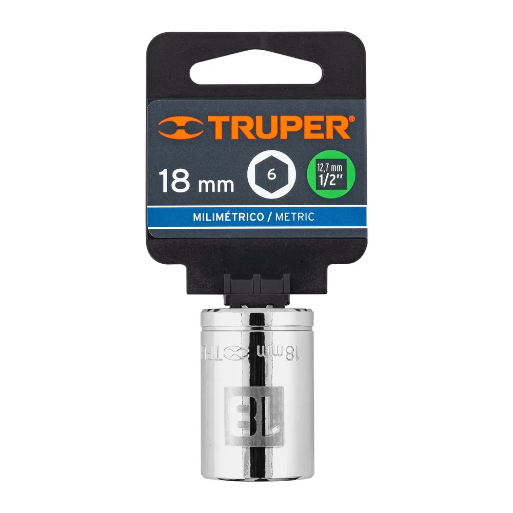 Dado de 18 mm, 6 puntas, cuadro 1/2", Truper