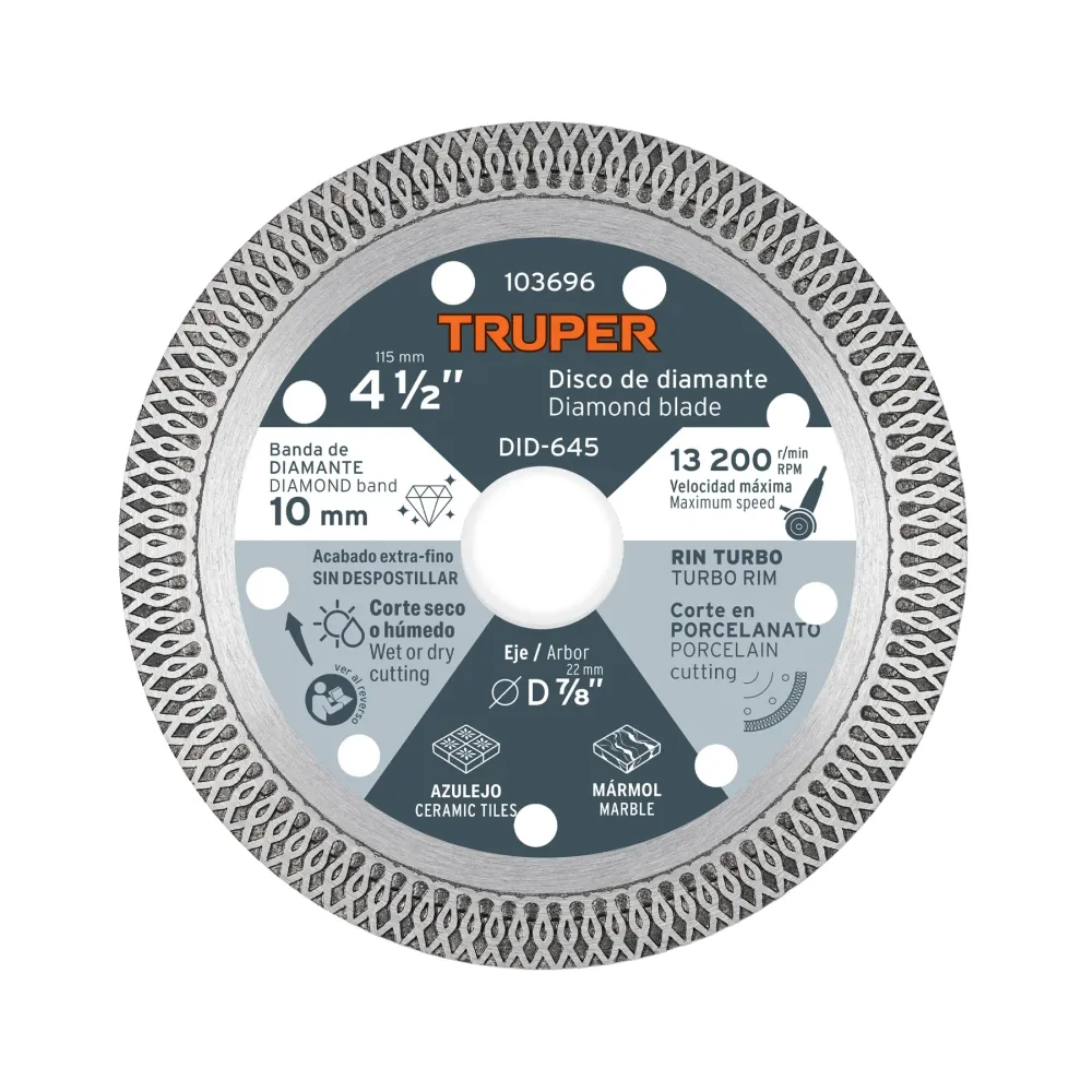 Disco de diamante 4 1/2" corte porcelanato, Truper