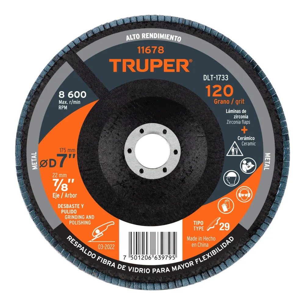 Disco de lija para amoladora 7" #120 Truper