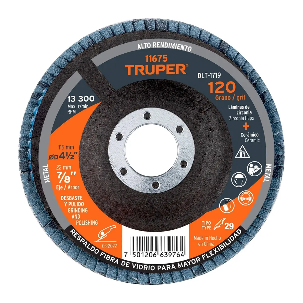 Disco de lija para amoladora 4.1/2" #120 Truper