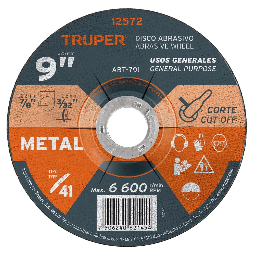Disco de 9' para corte de metal, tipo 41, Truper 12572 ABT-791