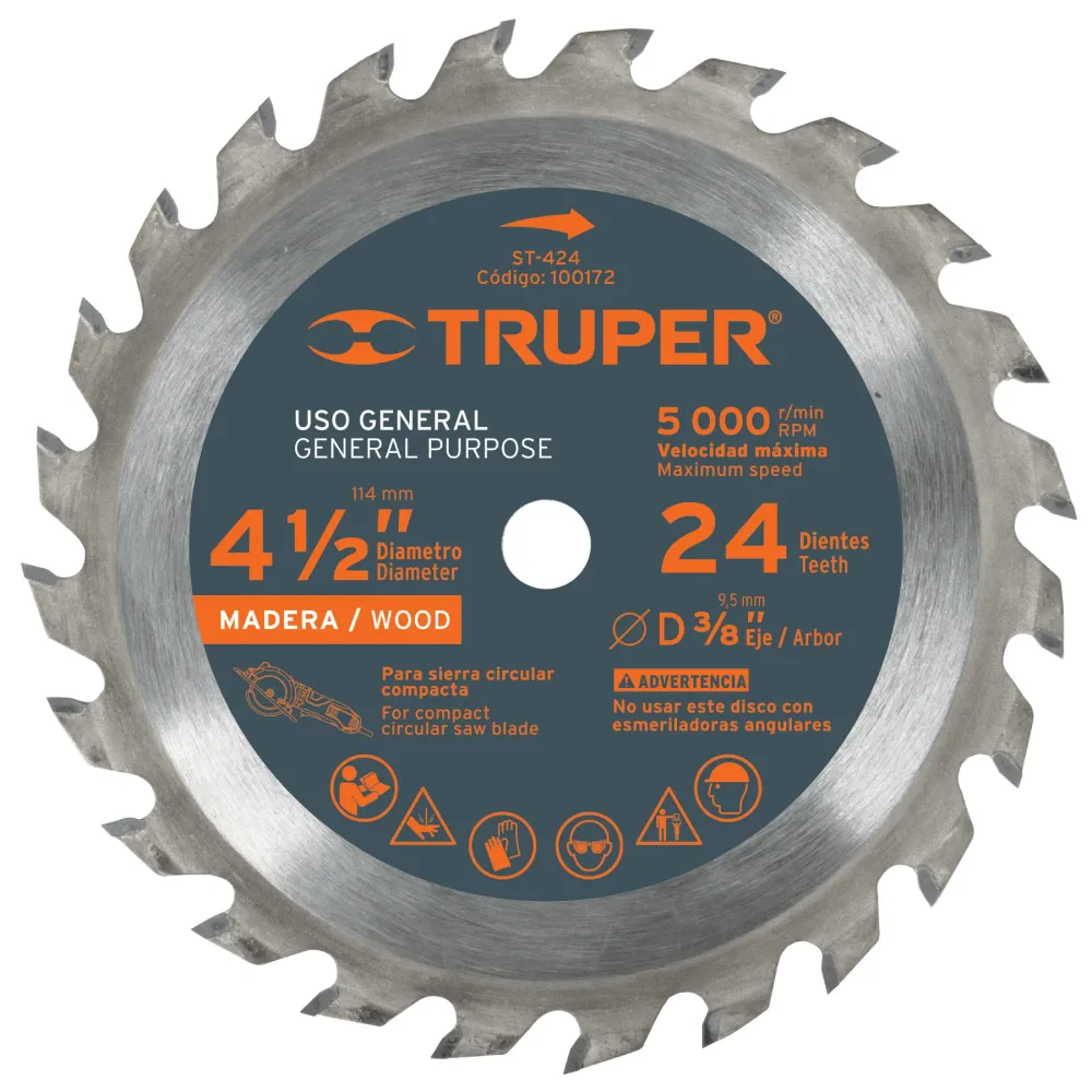 Disco sierra 4-1/2' para madera, 24 dientes centro 3/8' 100172 ST-424 Truper