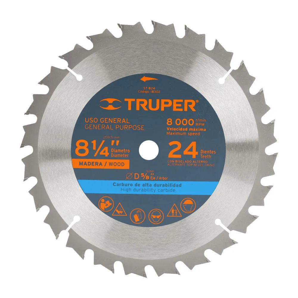 Disco sierra 8-1/4' para madera, 24 dientes centro 5/8' 18302 ST-824 Truper