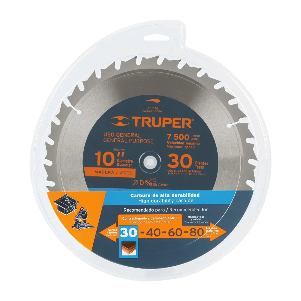 Disco sierra 10' para madera, 30 dientes centro 5/8', Truper 18304 ST-1030