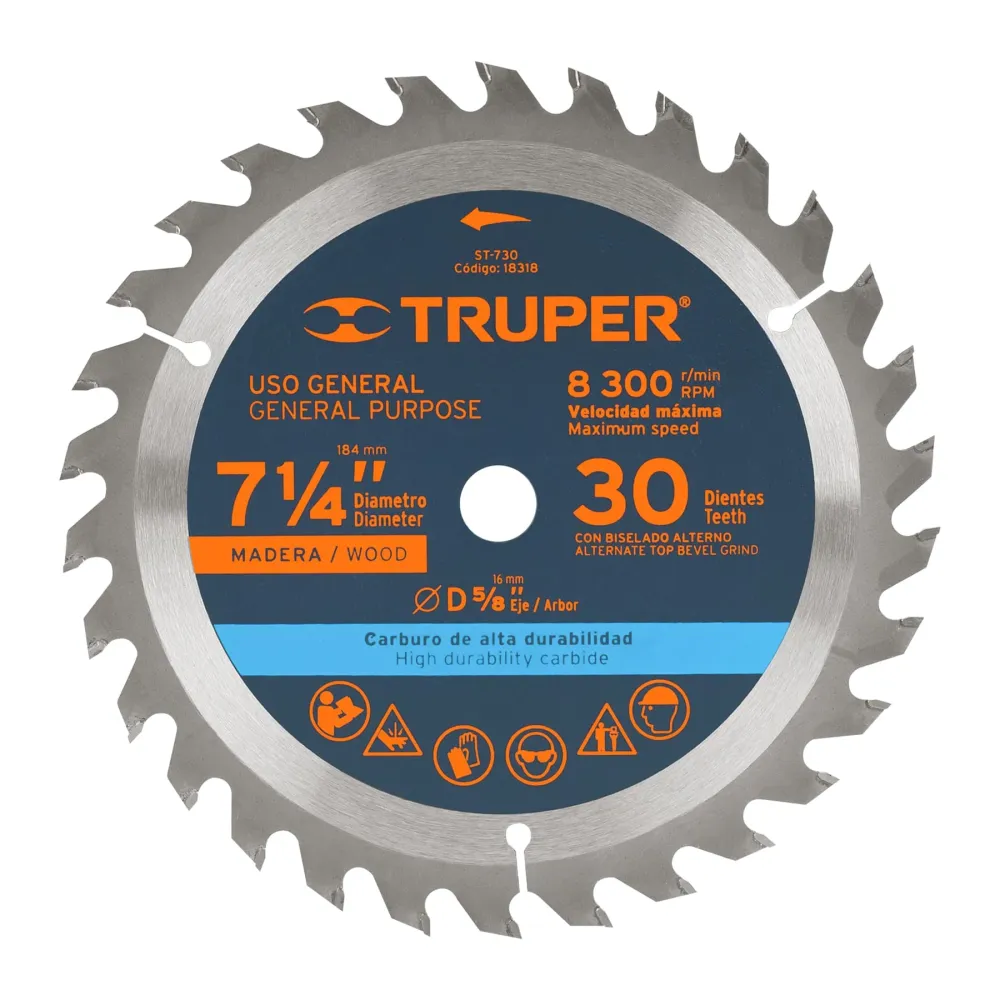 Disco sierra 7- 1/4' para madera, 30 dientes centro 5/8' 18318 ST-730 Truper