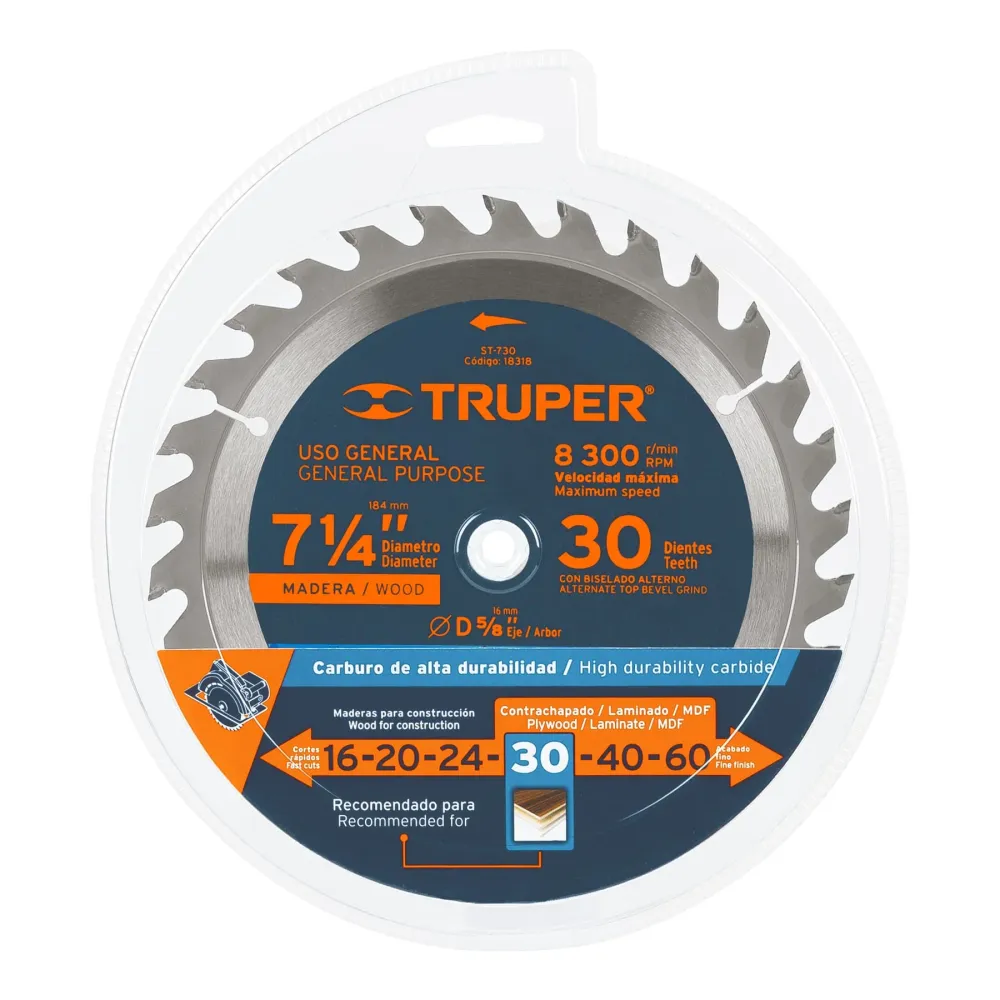 Disco sierra 7- 1/4' para madera, 30 dientes centro 5/8' 18318 ST-730 Truper