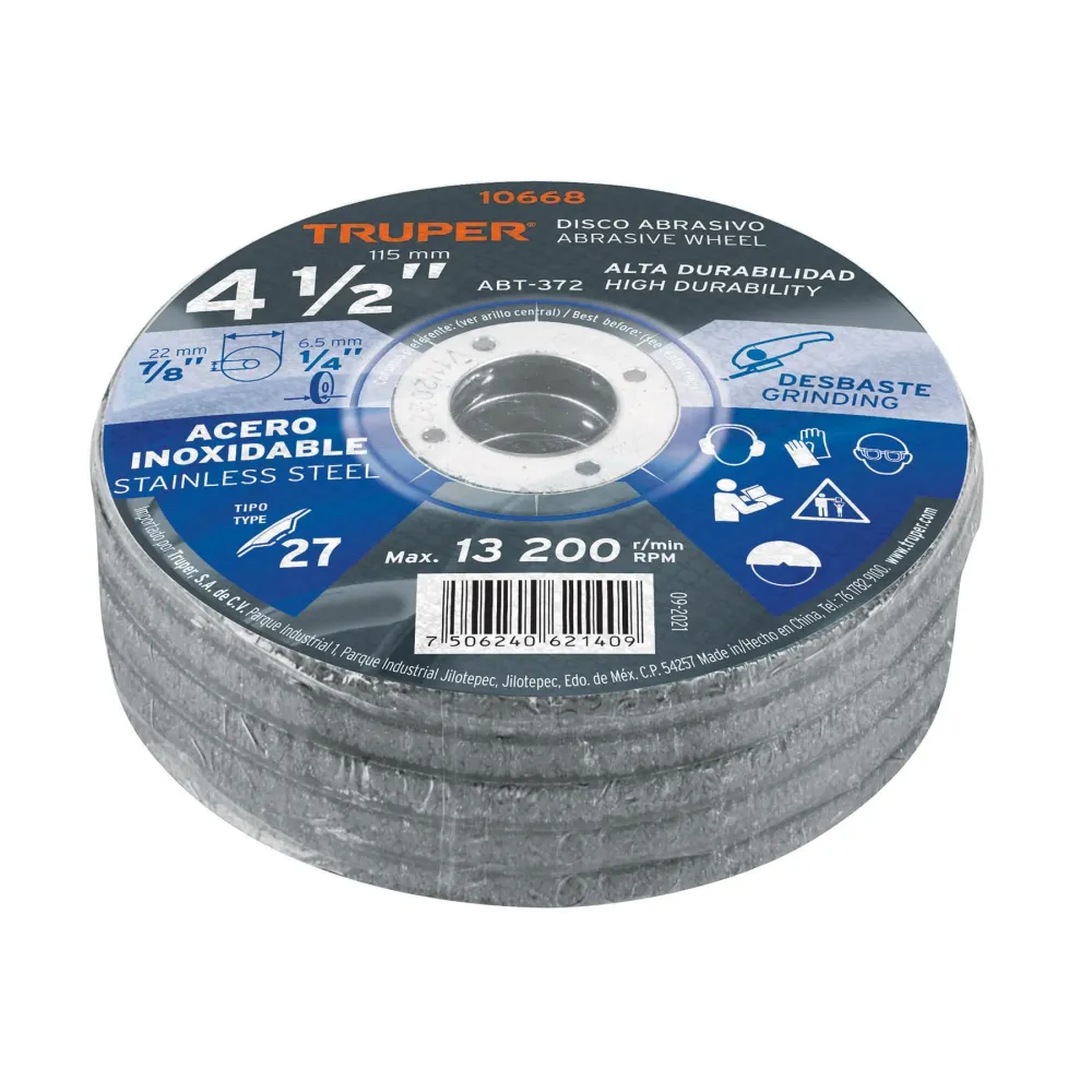 Disco Tipo 27 de 4-1/2' x 6.5 mm desbaste acero inoxidable 10668 ABT-372 Truper