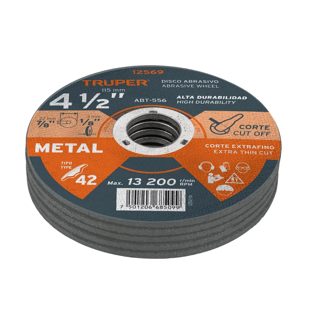 Disco Tipo 42 de 4-1/2' x 3.2 mm para corte de metal, Truper 12569 ABT-556