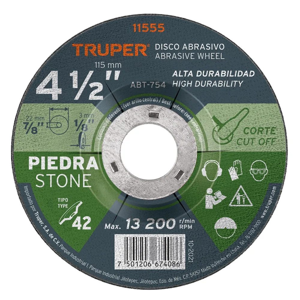 Disco Tipo 42 de 4-1/2' x 3.2 mm para corte de piedra 11555 ABT-754 Truper