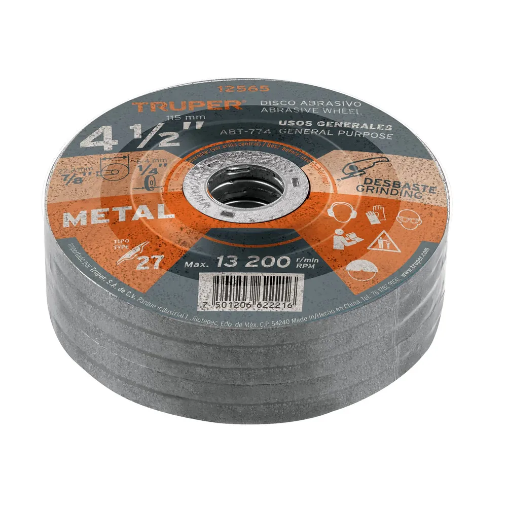 Disco Tipo 27 de 4-1/2' x 6.4 mm para desbaste de metal 12565 ABT-774 Truper
