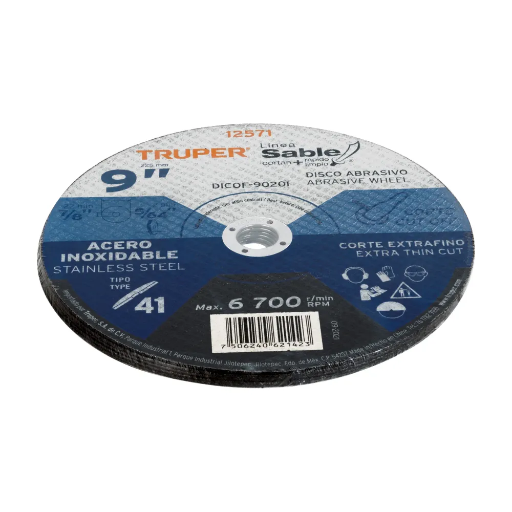 Disco Tipo 41 de 9' x 2 mm corte fino acero inox, Sable 12571 DICOF-9020I Truper