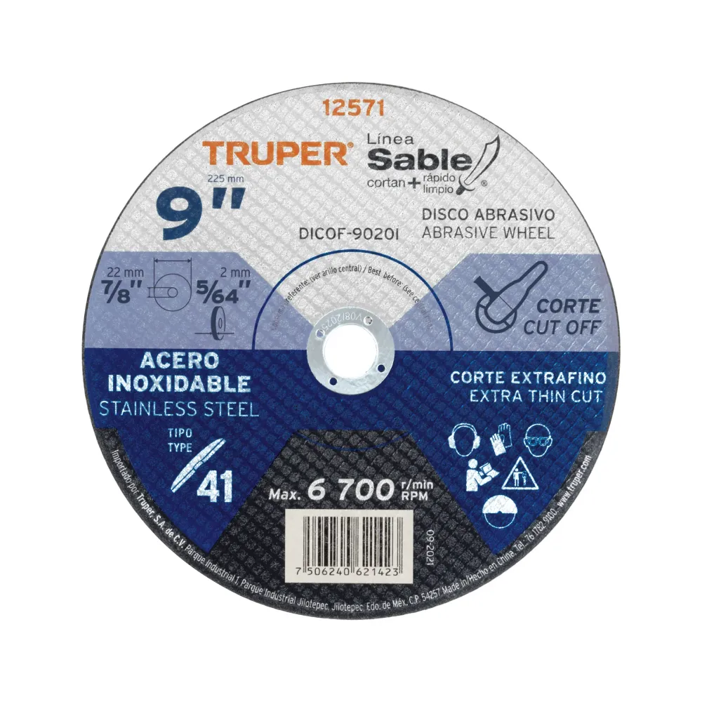 Disco Tipo 41 de 9' x 2 mm corte fino de metal, Sable 11587 DICOF-9020 Truper