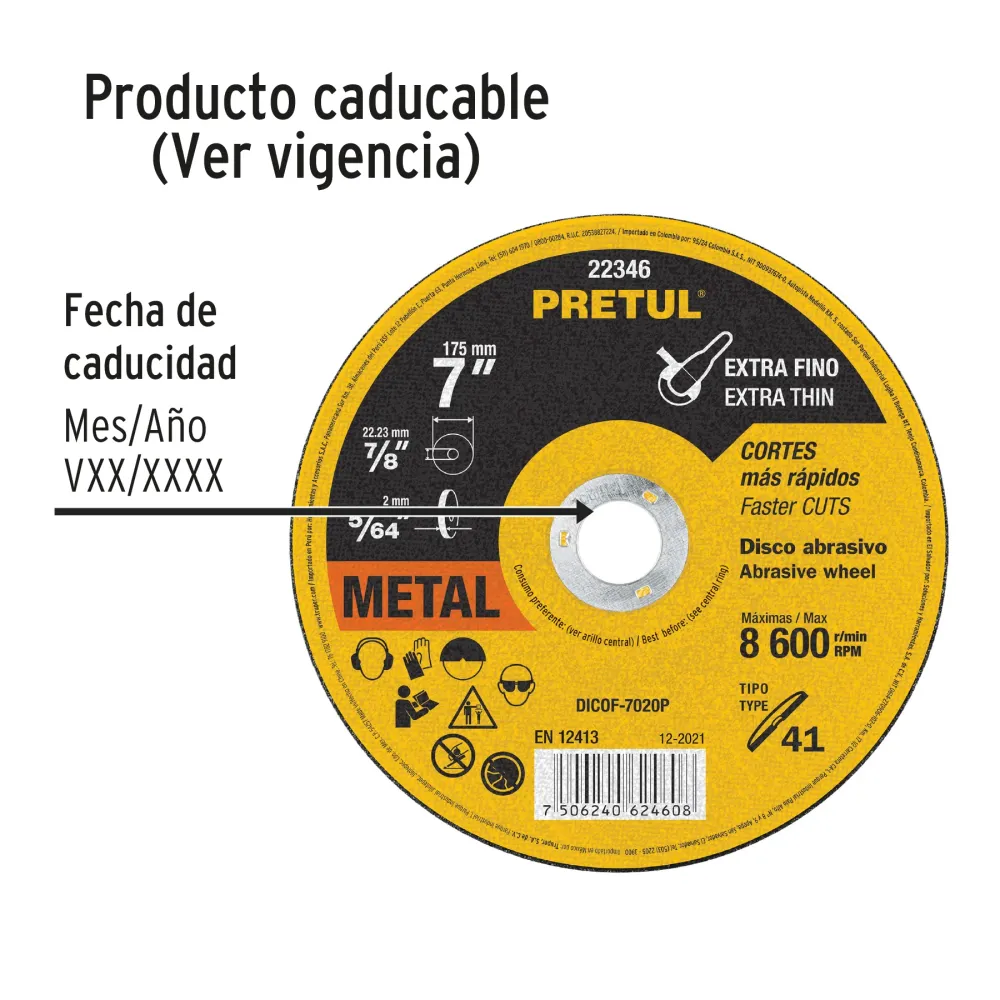 Disco Tipo 41 de 7' x 2 mm corte fino de metal, Sable 11586 DICOF-7020 Truper
