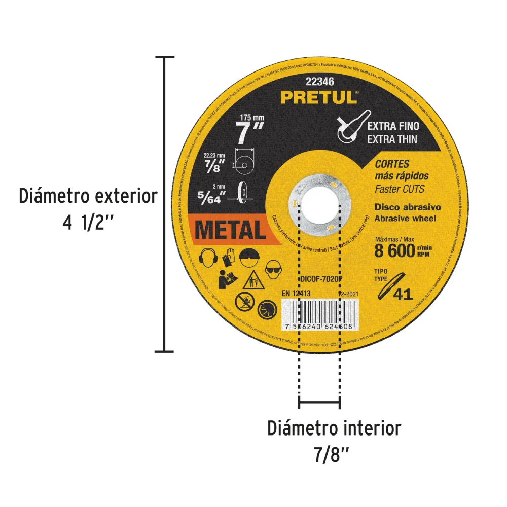 Disco Tipo 41 de 7' x 2 mm corte fino de metal, Sable 11586 DICOF-7020 Truper