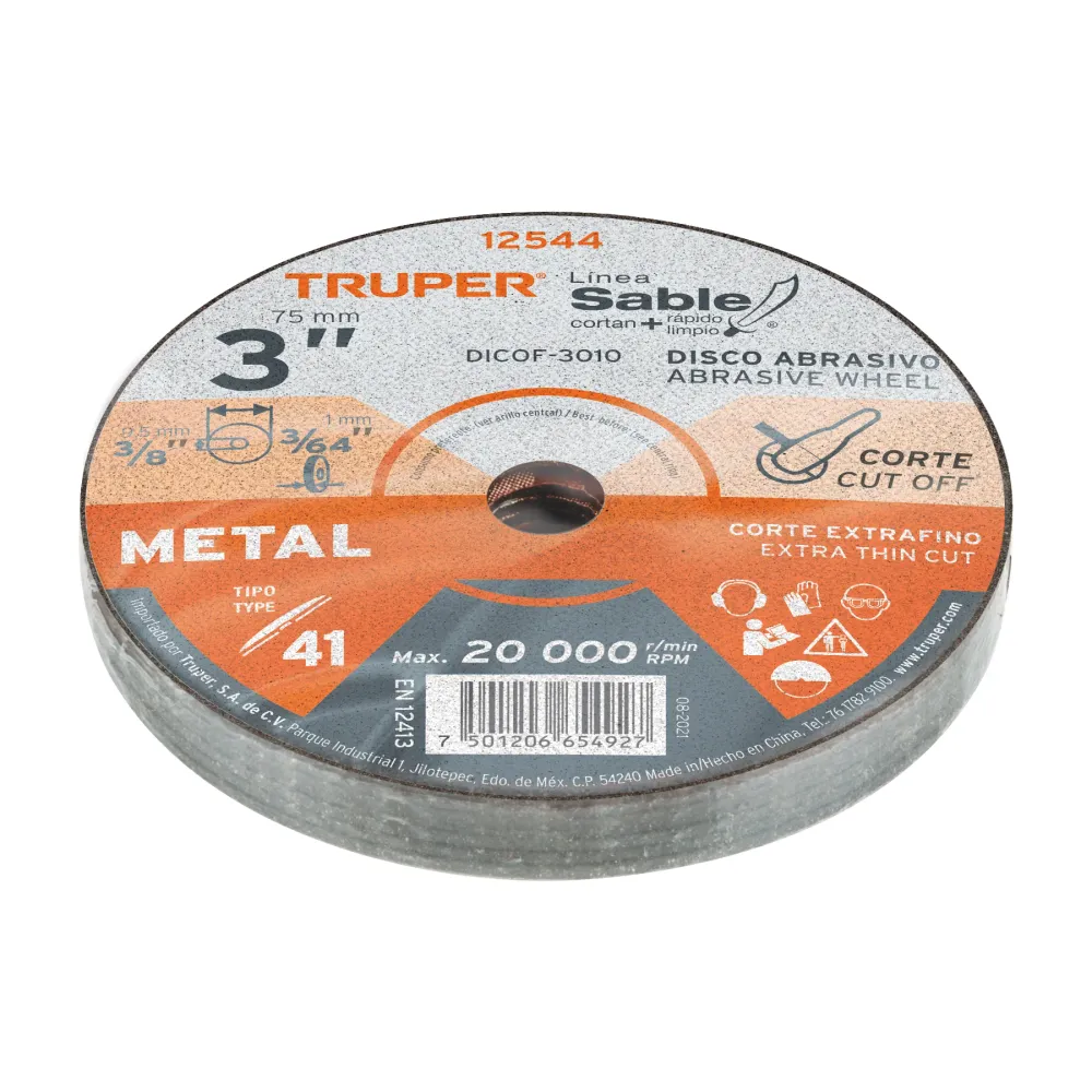 Disco Tipo 41 de 3' x 1 mm corte fino de metal, Sable 12544 DICOF-3010 Truper