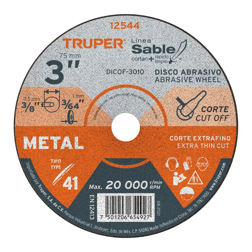 Disco Tipo 41 de 3' x 1 mm corte fino de metal, Sable 12544 DICOF-3010 Truper