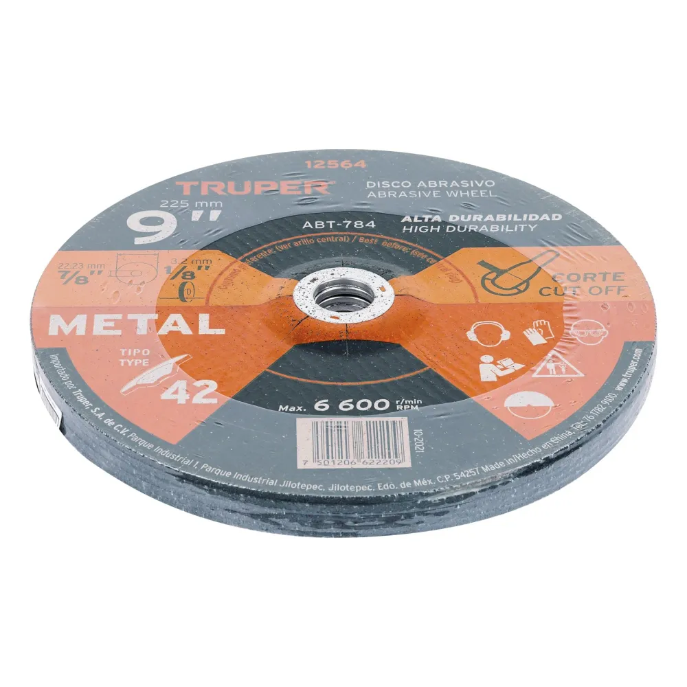 Disco Tipo 42 de 9' x 3.2 mm para corte de metal, Truper 12564 ABT-784
