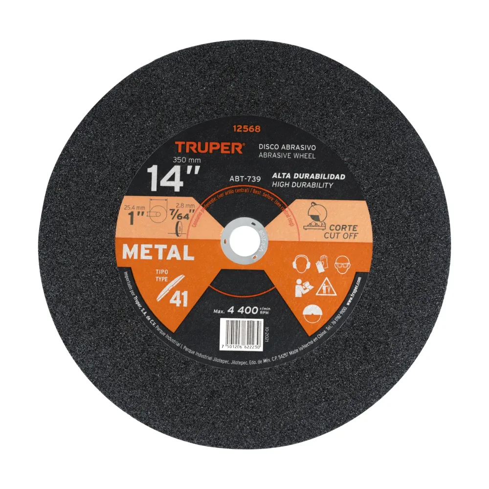 Disco Tipo 41 de 14' x 2.8 mm para corte de metal, Truper 12568 ABT-739