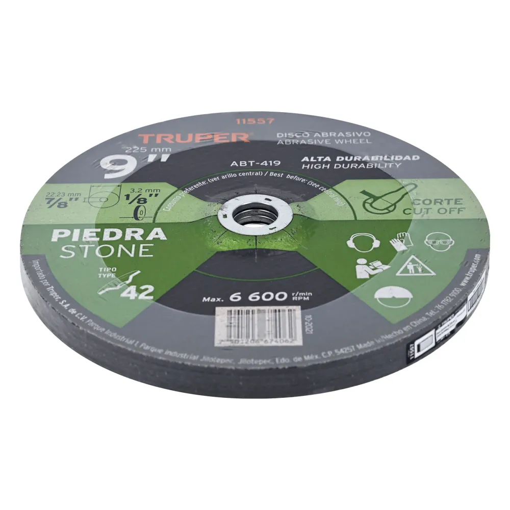 Disco Tipo 42 de 9' x 3.2 mm para corte de piedra, Truper 11557 ABT-419
