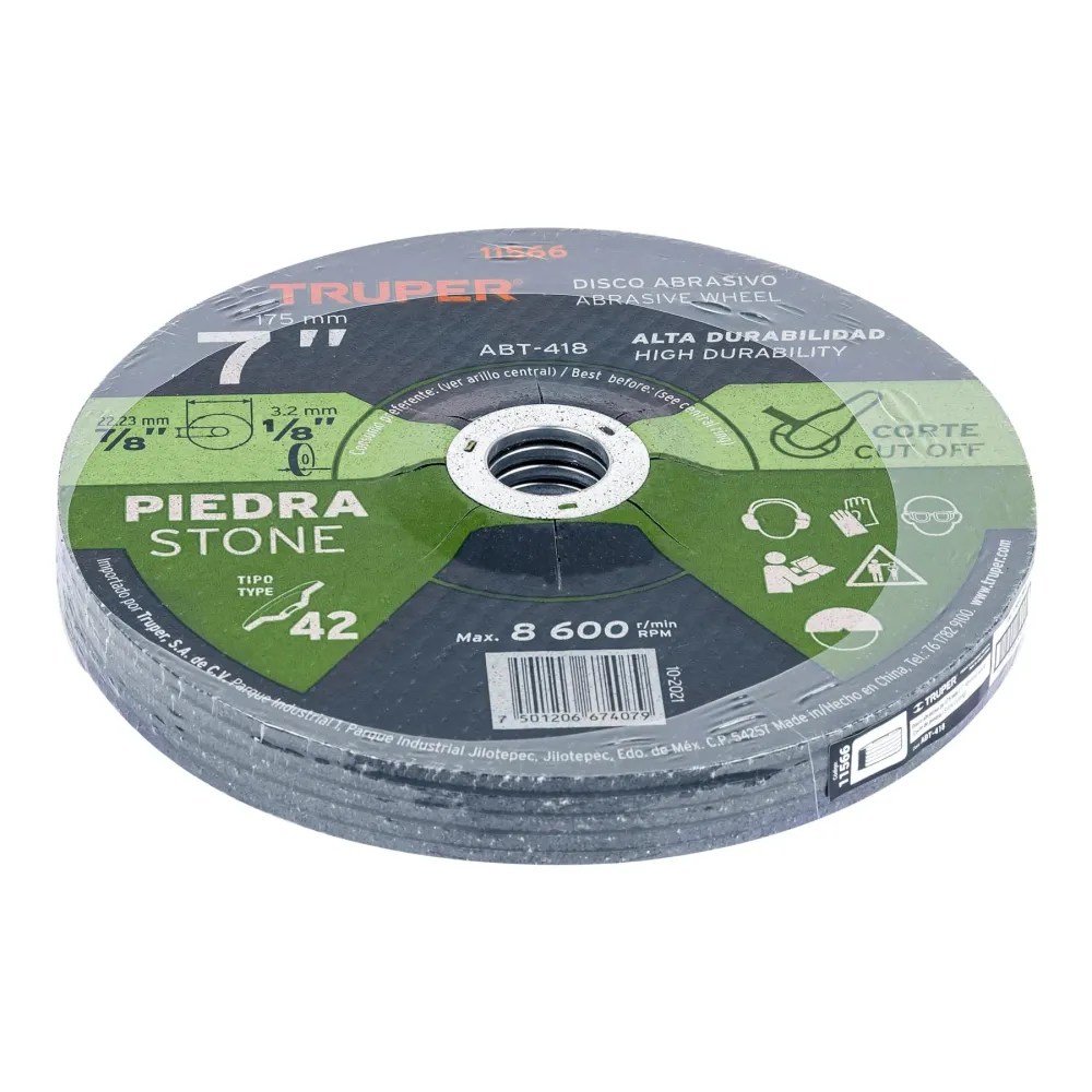 Disco Tipo 42 de 7" x 3.2 mm para corte de piedra, Truper