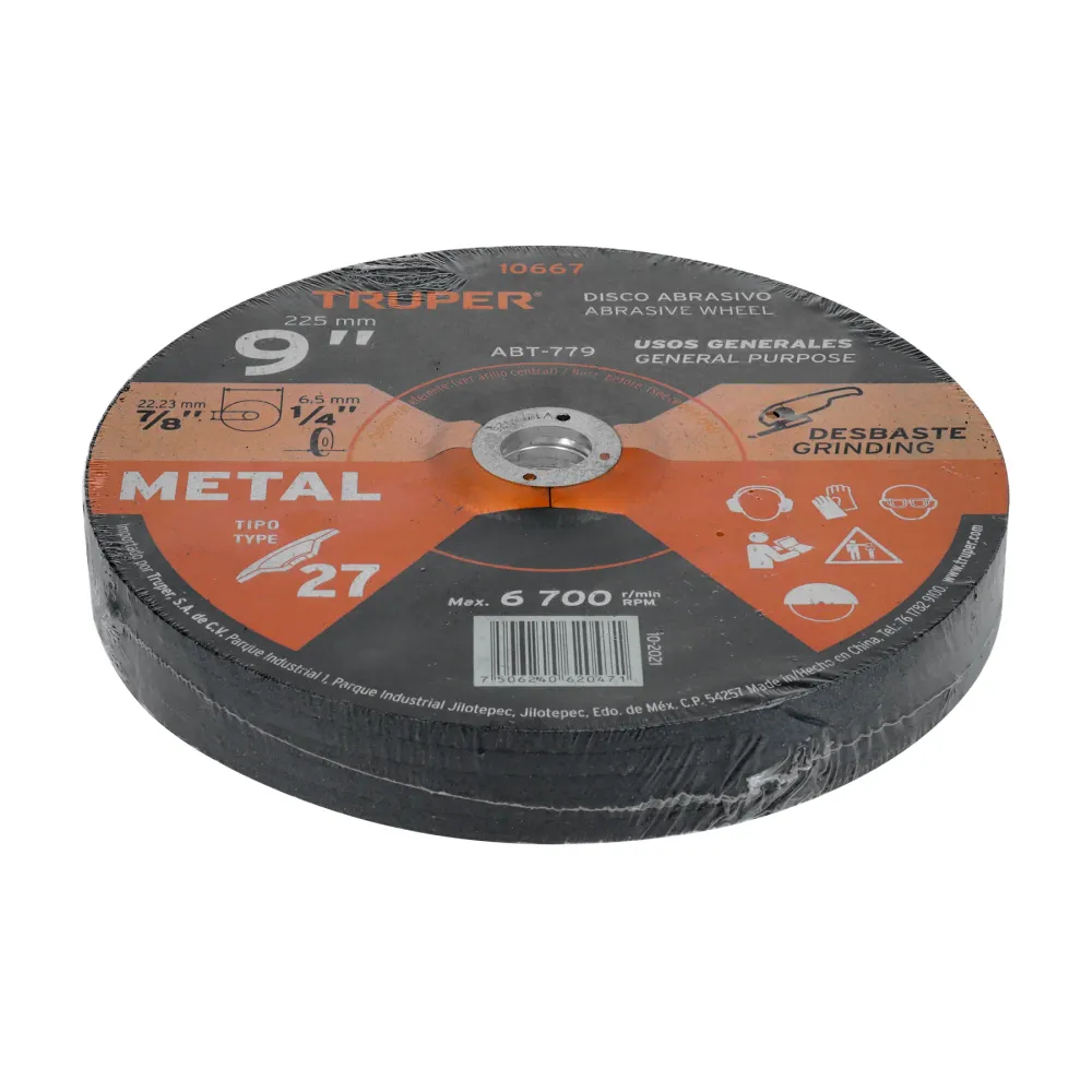 Disco Tipo 27 de 9' x 6.4 mm para desbaste de metal, Truper 10667 ABT-779