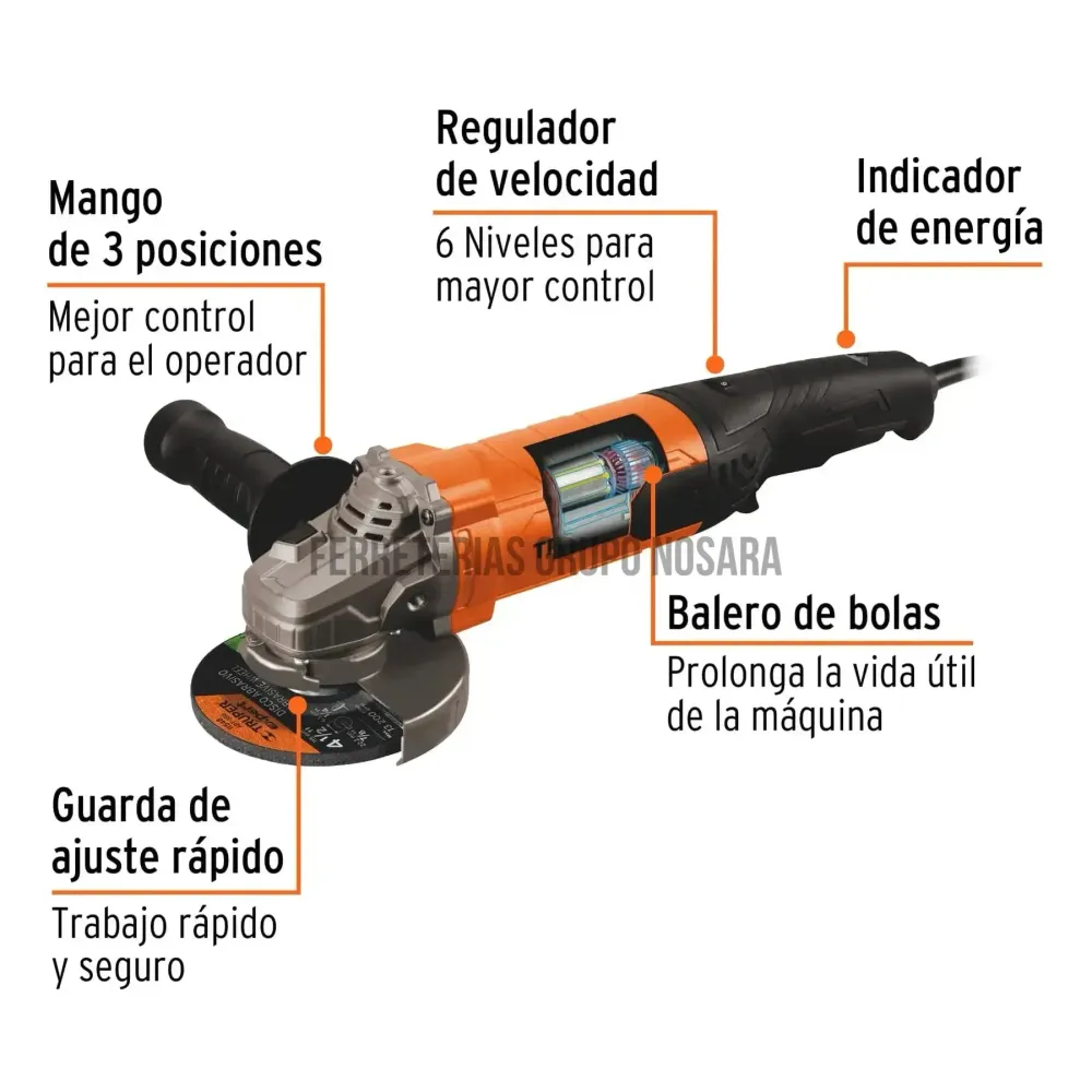 Esmeriladora angular 4-1/2" 1100 W, profesional, Truper 100902