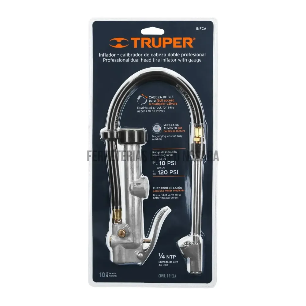 Inflador calibrador de cabeza doble, profesional, 1/4 NPT / 19028 TRUPER