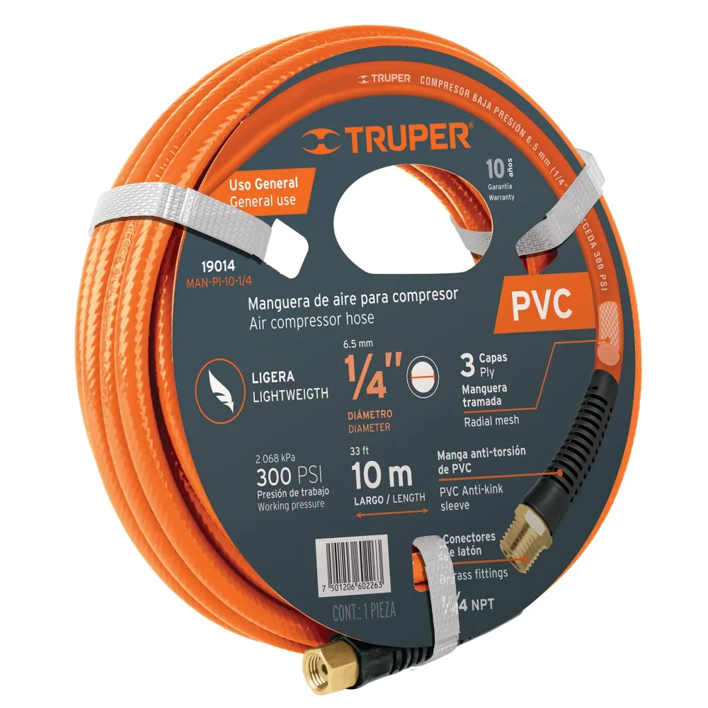 Manguera para compresor, de PVC, 10m x 1/4', Truper 19014 MAN-PI-10-1/4