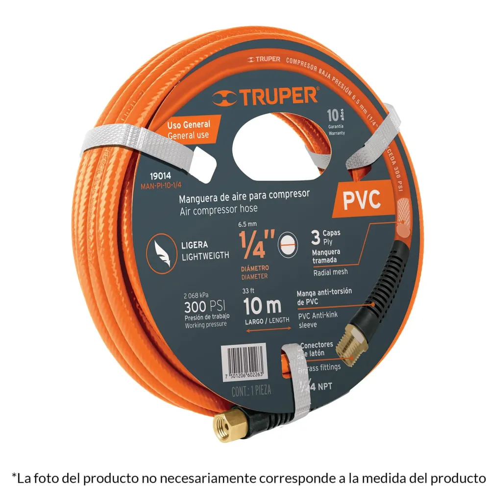 Manguera para compresor, de PVC, 15m x 3/8', Truper Código: 10894
