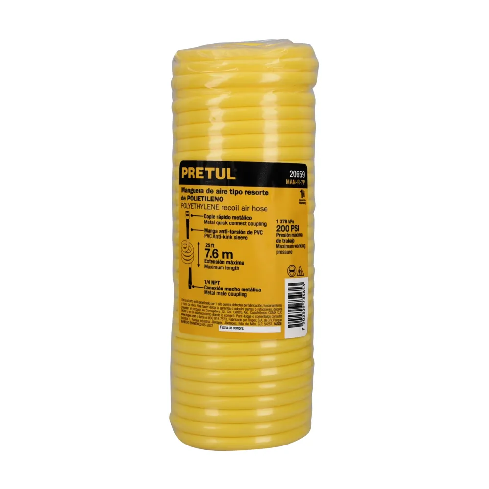 Manguera para compresor, tipo resorte, 7.6m x 1/4', Truper 102522 MAN-R-7