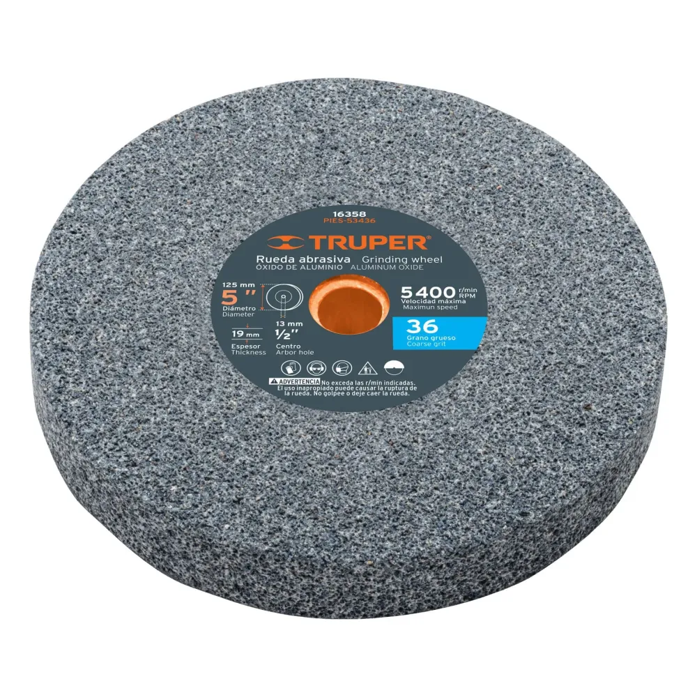 Rueda abrasiva p/esmeril 5X3/4', óxido de aluminio, grano 36 16358 PIES-53436 Truper