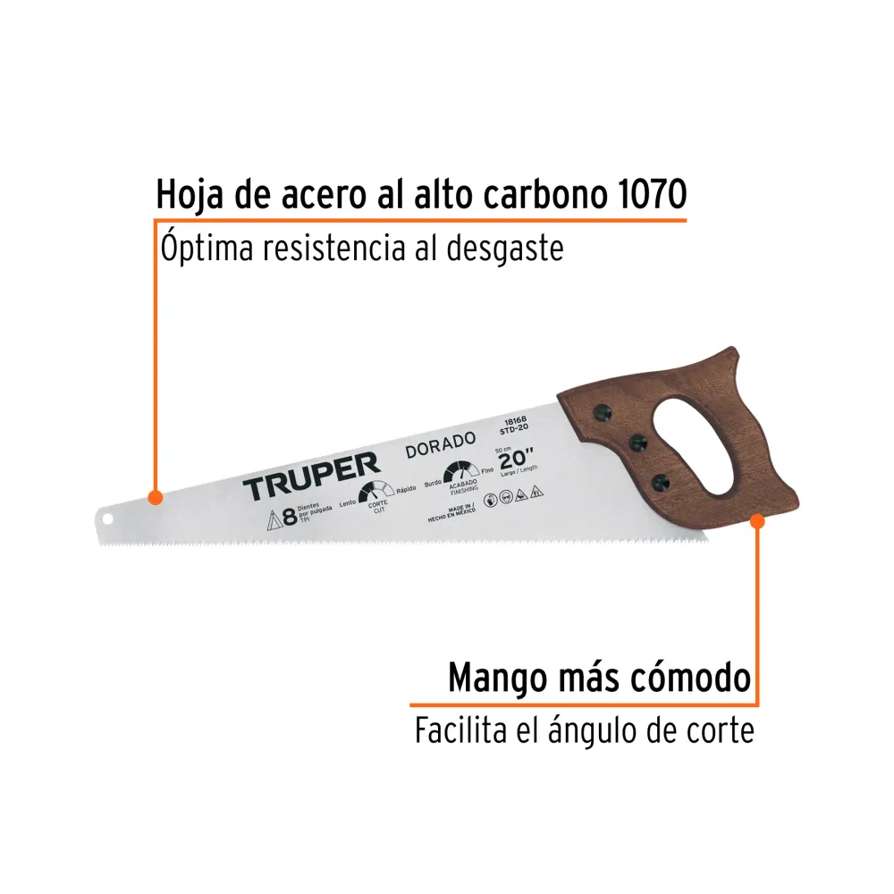 Serrucho 20' Dorado, 8 DPP, Truper Código: 18168