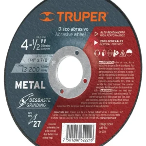Truper ABT-774 Disco para desbaste de metal, tipo 27, diámetro 4-1/2'