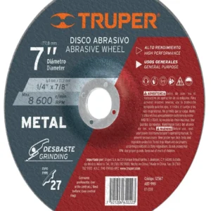 Truper ABT-999 Disco para desbaste de metal, tipo 27, diámetro 7', 1/4'