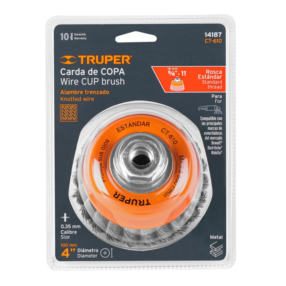 Truper CT-610 Carda de copa, alambre trenzado fino, 4' para esmeril