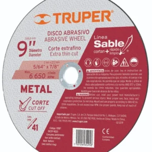 Truper DICOF-9020 Disco Tipo 41 para corte fino de metal Línea Sable 9', 2mm