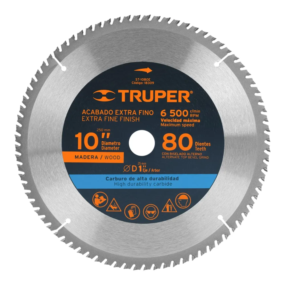 Truper ST-1080E Disco sierra p/madera 10', 80 dientes, centro 1'
