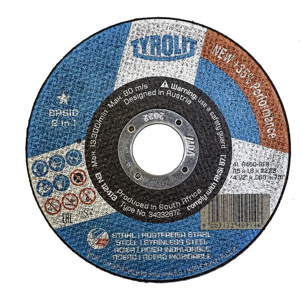 DISCO CORTE ACERO INOX 41C Ø115 x 1,6 x 22,23 mm A46Q-BFB TYROLIT