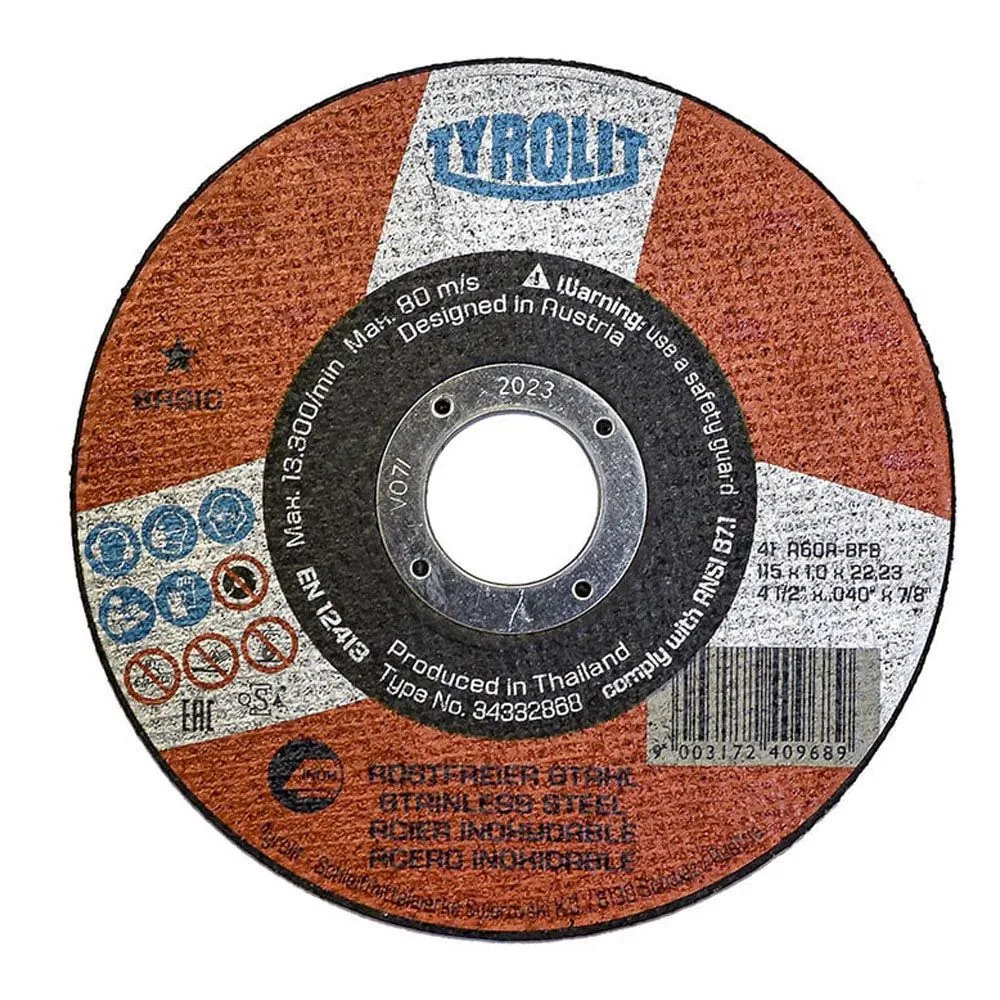 DISCO CORTE ACERO INOX 41C Ø115 x 1,0 x 22,23 mm A60R-BFB TYROLIT