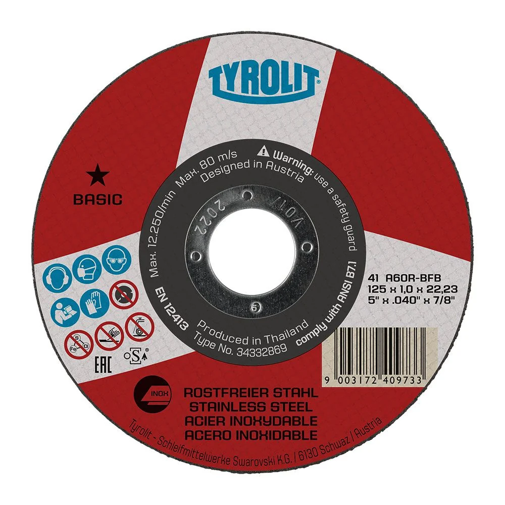 DISCO CORTE ACERO INOX 41C Ø125 x 1,0 x 22,23 mm A60R-BFB TYROLIT