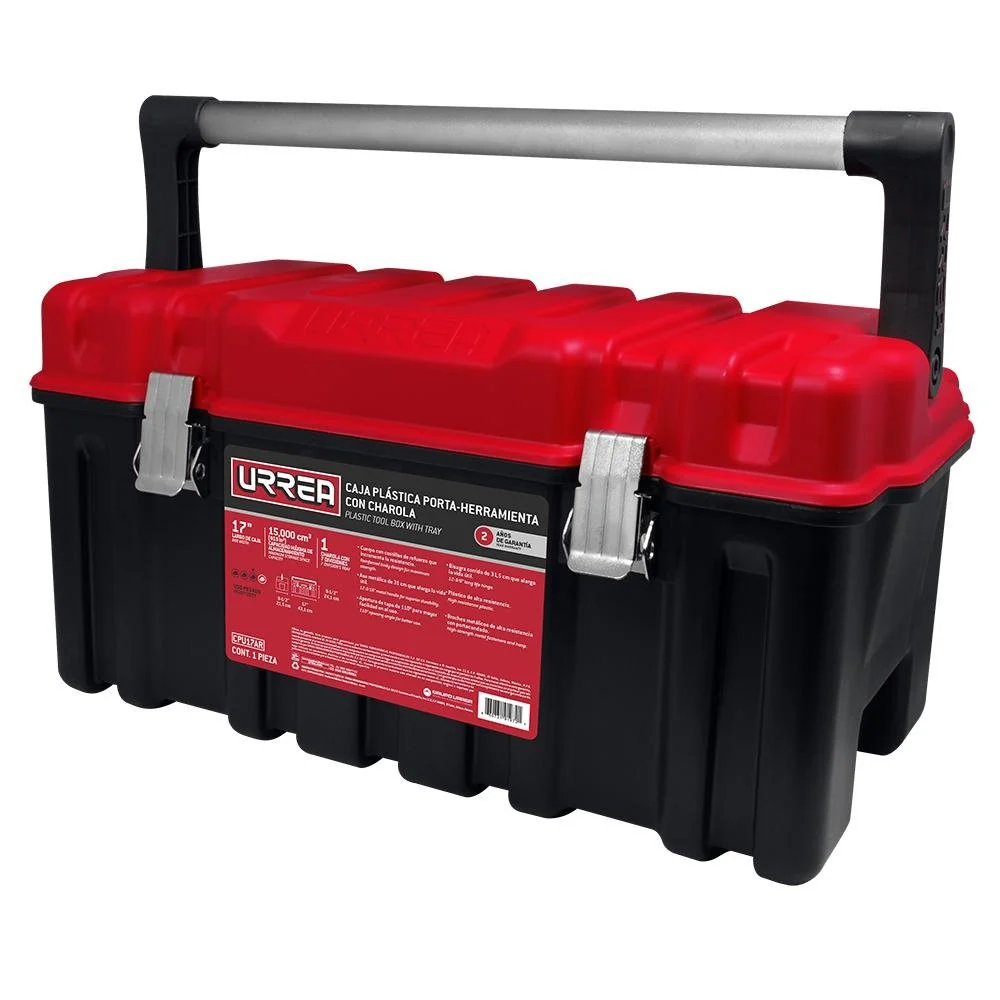 Caja Plástica 17" Broches Metálicos Con Charola Urrea. Negro