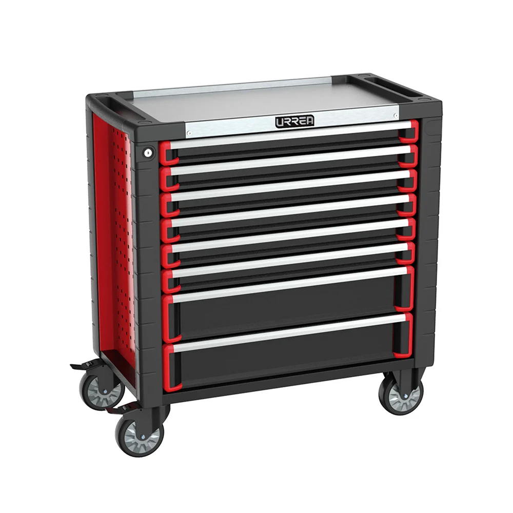Gabinete móvil 8 gavetas color rojo y negro serie HD 35" Urrea