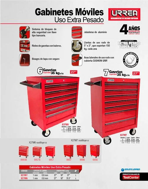Gabinete móvil 6 gavetas 27" serie X Urrea