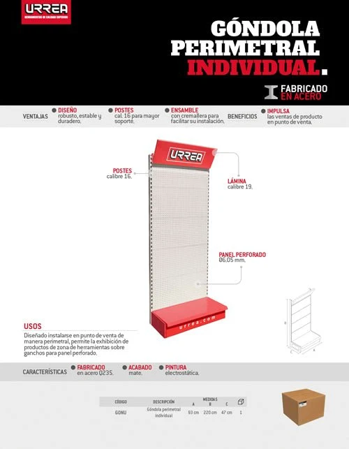 Góndola perimetral con logo de Urrea