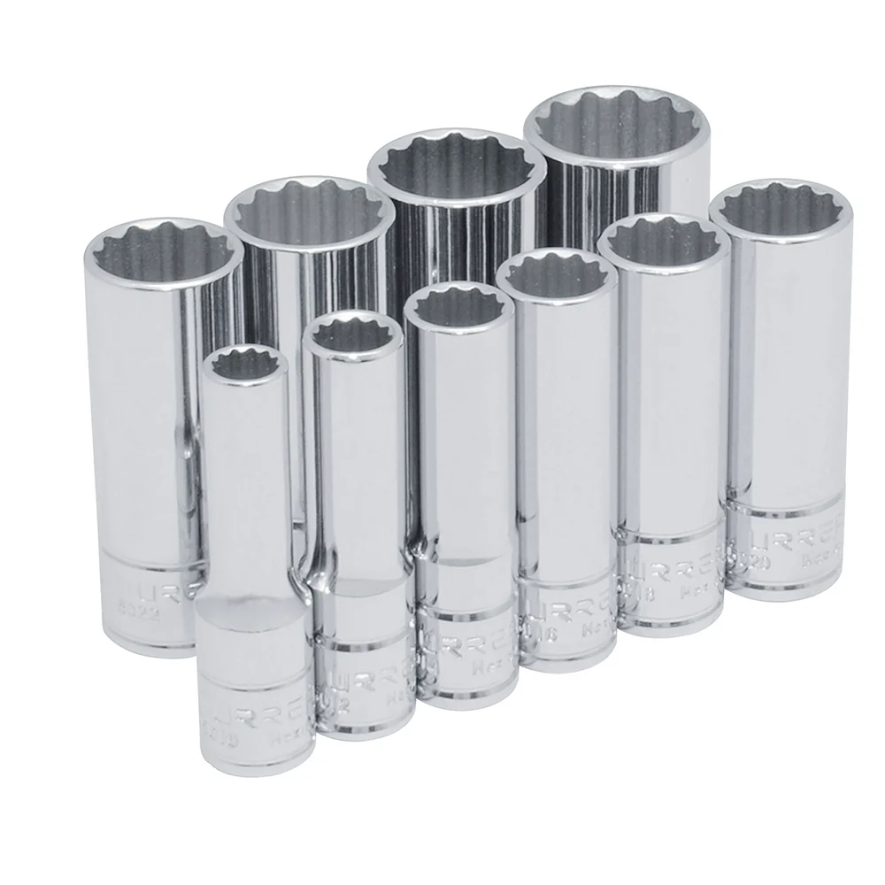 Juego de dados largos cuadro de 3/8", 12 puntas, en pulgadas, 10 piezas Urrea